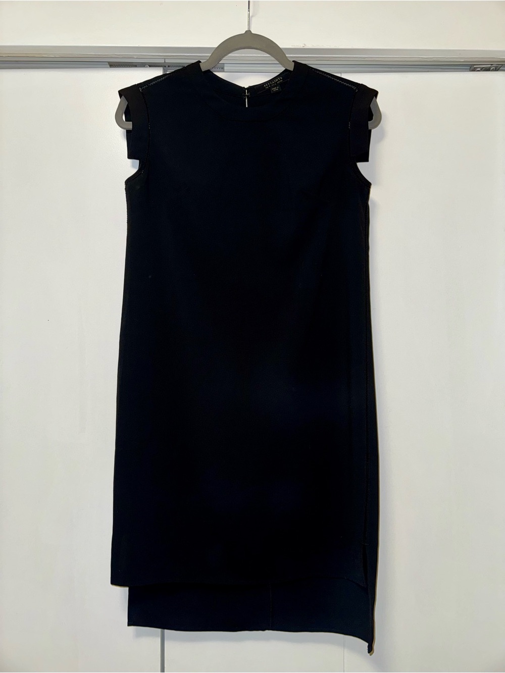 AllSaints Tonya Lew Lined 100% Silk Crepe Little Black Shift Dress Size XS